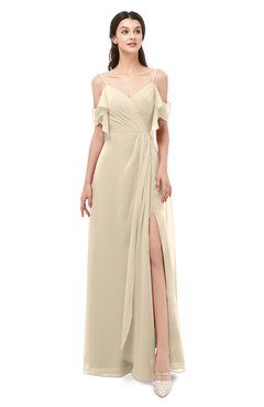 ColsBM Blair Champagne Bridesmaid Dresses Spaghetti Zipper Simple A-line Ruching Short Sleeve