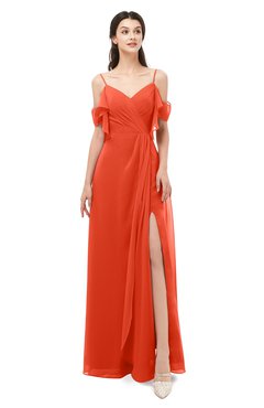 ColsBM Blair Tangerine Tango Bridesmaid Dresses Spaghetti Zipper Simple A-line Ruching Short Sleeve