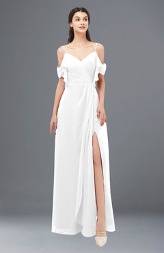 ColsBM Blair White Bridesmaid Dresses Spaghetti Zipper Simple A-line Ruching Short Sleeve