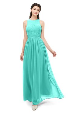 ColsBM Astrid Blue Turquoise Bridesmaid Dresses A-line Ruching Sheer Floor Length Zipper Mature