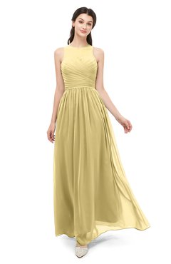 ColsBM Astrid Gold Bridesmaid Dresses A-line Ruching Sheer Floor Length Zipper Mature
