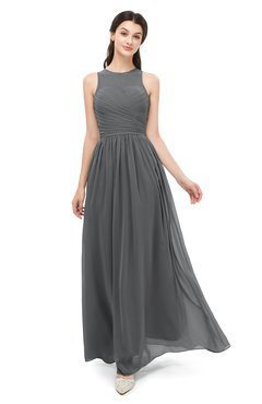 ColsBM Astrid Grey Bridesmaid Dresses A-line Ruching Sheer Floor Length Zipper Mature