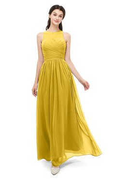 ColsBM Astrid Lemon Curry Bridesmaid Dresses A-line Ruching Sheer Floor Length Zipper Mature