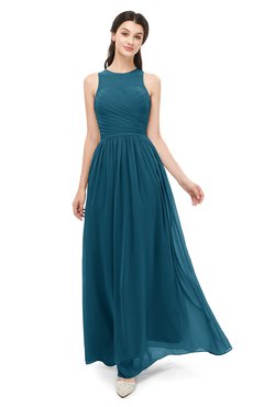 ColsBM Astrid Moroccan Blue Bridesmaid Dresses A-line Ruching Sheer Floor Length Zipper Mature