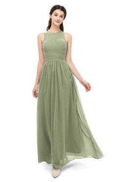 ColsBM Astrid Moss Green Bridesmaid Dresses A-line Ruching Sheer Floor Length Zipper Mature