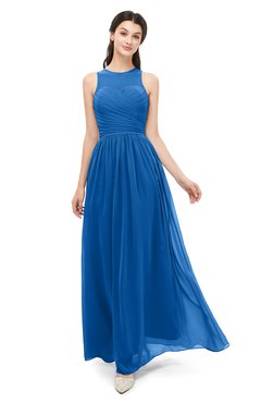 ColsBM Astrid Royal Blue Bridesmaid Dresses A-line Ruching Sheer Floor Length Zipper Mature