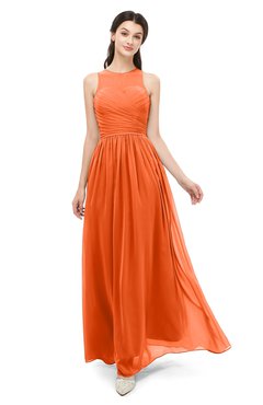 ColsBM Astrid Tangerine Bridesmaid Dresses A-line Ruching Sheer Floor Length Zipper Mature