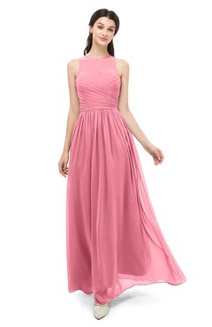 ColsBM Astrid Watermelon Bridesmaid Dresses A-line Ruching Sheer Floor Length Zipper Mature