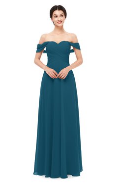 ColsBM Lydia Moroccan Blue Bridesmaid Dresses Sweetheart A-line Floor Length Modern Ruching Short Sleeve