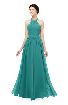 ColsBM Marley Emerald Green Bridesmaid Dresses Floor Length Illusion Sleeveless Ruching Romantic A-line