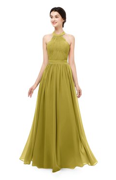 ColsBM Marley Golden Olive Bridesmaid Dresses Floor Length Illusion Sleeveless Ruching Romantic A-line