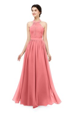 ColsBM Marley Shell Pink Bridesmaid Dresses Floor Length Illusion Sleeveless Ruching Romantic A-line