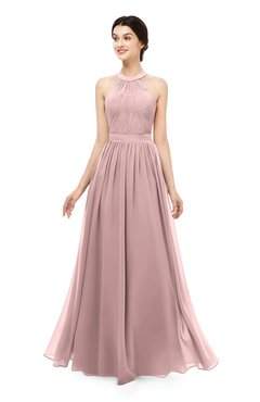 ColsBM Marley Silver Pink Bridesmaid Dresses Floor Length Illusion Sleeveless Ruching Romantic A-line