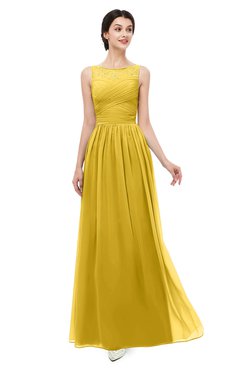 ColsBM Skyler Lemon Curry Bridesmaid Dresses Sheer A-line Sleeveless Classic Ruching Zipper