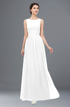 ColsBM Skyler White Bridesmaid Dresses Sheer A-line Sleeveless Classic Ruching Zipper