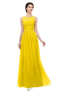 ColsBM Skyler Yellow Bridesmaid Dresses Sheer A-line Sleeveless Classic Ruching Zipper