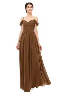 ColsBM Angel Brown Bridesmaid Dresses Short Sleeve Elegant A-line Ruching Floor Length Backless