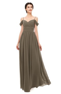 ColsBM Angel Carafe Brown Bridesmaid Dresses Short Sleeve Elegant A-line Ruching Floor Length Backless