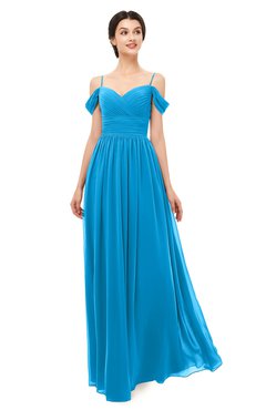 ColsBM Angel Cornflower Blue Bridesmaid Dresses Short Sleeve Elegant A-line Ruching Floor Length Backless