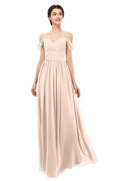ColsBM Angel Fresh Salmon Bridesmaid Dresses Short Sleeve Elegant A-line Ruching Floor Length Backless