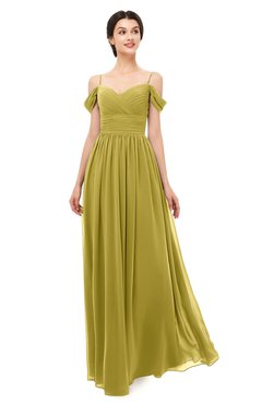 ColsBM Angel Golden Olive Bridesmaid Dresses Short Sleeve Elegant A-line Ruching Floor Length Backless