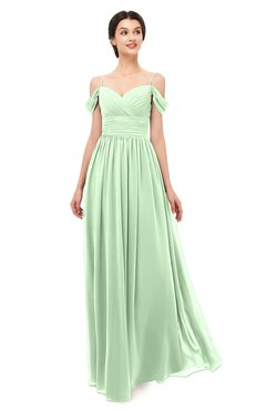 ColsBM Angel Light Green Bridesmaid Dresses Short Sleeve Elegant A-line Ruching Floor Length Backless