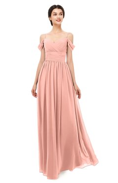 ColsBM Angel Peach Bridesmaid Dresses Short Sleeve Elegant A-line Ruching Floor Length Backless