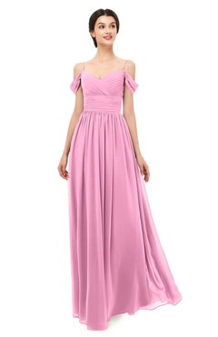 ColsBM Angel Pink Bridesmaid Dresses Short Sleeve Elegant A-line Ruching Floor Length Backless