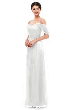 ColsBM Haven Cloud White Bridesmaid Dresses Zip up Off The Shoulder Sexy Floor Length Short Sleeve A-line