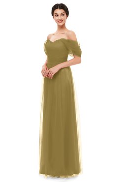 ColsBM Haven Ermine Bridesmaid Dresses Zip up Off The Shoulder Sexy Floor Length Short Sleeve A-line