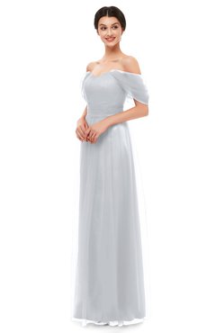 ColsBM Haven Glacier Gray Bridesmaid Dresses Zip up Off The Shoulder Sexy Floor Length Short Sleeve A-line