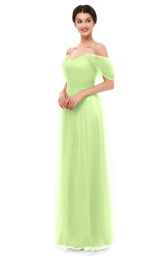 ColsBM Haven Lime Green Bridesmaid Dresses Zip up Off The Shoulder Sexy Floor Length Short Sleeve A-line
