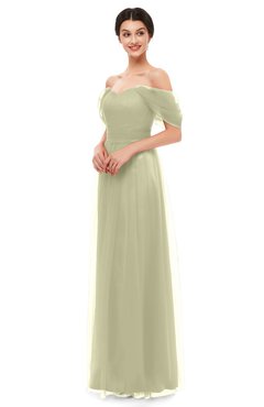 ColsBM Haven Pale Olive Bridesmaid Dresses Zip up Off The Shoulder Sexy Floor Length Short Sleeve A-line