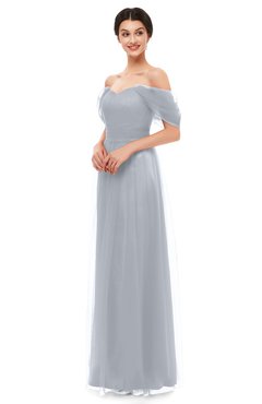 ColsBM Haven Silver Bridesmaid Dresses Zip up Off The Shoulder Sexy Floor Length Short Sleeve A-line