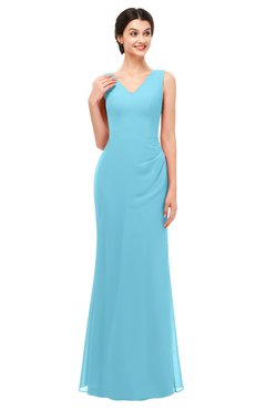 ColsBM Regina Light Blue Bridesmaid Dresses Mature V-neck Sleeveless Buttons Zip up Floor Length