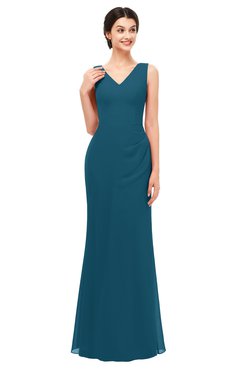 ColsBM Regina Moroccan Blue Bridesmaid Dresses Mature V-neck Sleeveless Buttons Zip up Floor Length