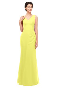 ColsBM Regina Pale Yellow Bridesmaid Dresses Mature V-neck Sleeveless Buttons Zip up Floor Length