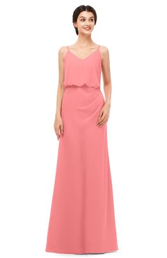 ColsBM Sasha Coral Bridesmaid Dresses Column Simple Floor Length Sleeveless Zip up V-neck