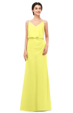 ColsBM Sasha Pale Yellow Bridesmaid Dresses Column Simple Floor Length Sleeveless Zip up V-neck