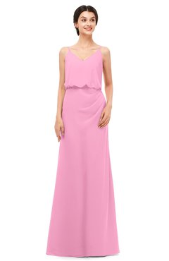 ColsBM Sasha Pink Bridesmaid Dresses Column Simple Floor Length Sleeveless Zip up V-neck