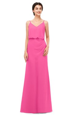 ColsBM Sasha Rose Pink Bridesmaid Dresses Column Simple Floor Length Sleeveless Zip up V-neck