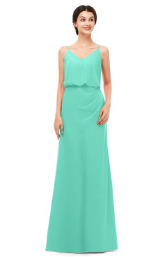 ColsBM Sasha Seafoam Green Bridesmaid Dresses Column Simple Floor Length Sleeveless Zip up V-neck