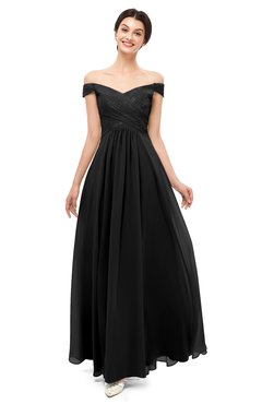 ColsBM Lilith Black Bridesmaid Dresses Off The Shoulder Pleated Short Sleeve Romantic Zip up A-line