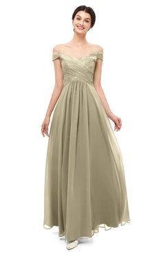 ColsBM Lilith Candied Ginger Bridesmaid Dresses Off The Shoulder Pleated Short Sleeve Romantic Zip up A-line