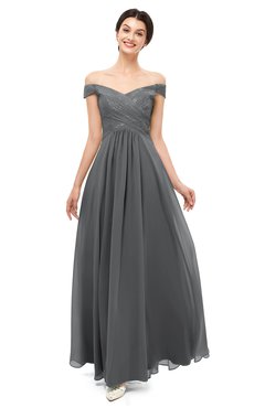 ColsBM Lilith Grey Bridesmaid Dresses Off The Shoulder Pleated Short Sleeve Romantic Zip up A-line