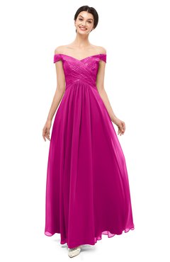 ColsBM Lilith Hot Pink Bridesmaid Dresses Off The Shoulder Pleated Short Sleeve Romantic Zip up A-line