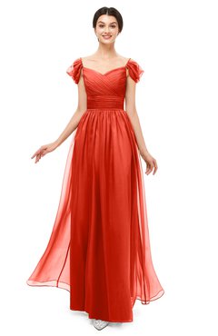 ColsBM Paula Mandarin Red Bridesmaid Dresses Zipper Sexy Beaded Floor Length Short Sleeve Spaghetti