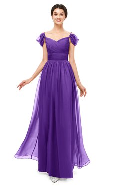 ColsBM Paula Royal Purple Bridesmaid Dresses Zipper Sexy Beaded Floor Length Short Sleeve Spaghetti