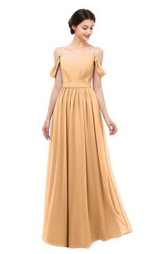 ColsBM Elwyn Apricot Bridesmaid Dresses Floor Length Pleated V-neck Romantic Backless A-line