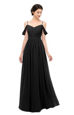 ColsBM Elwyn Black Bridesmaid Dresses Floor Length Pleated V-neck Romantic Backless A-line